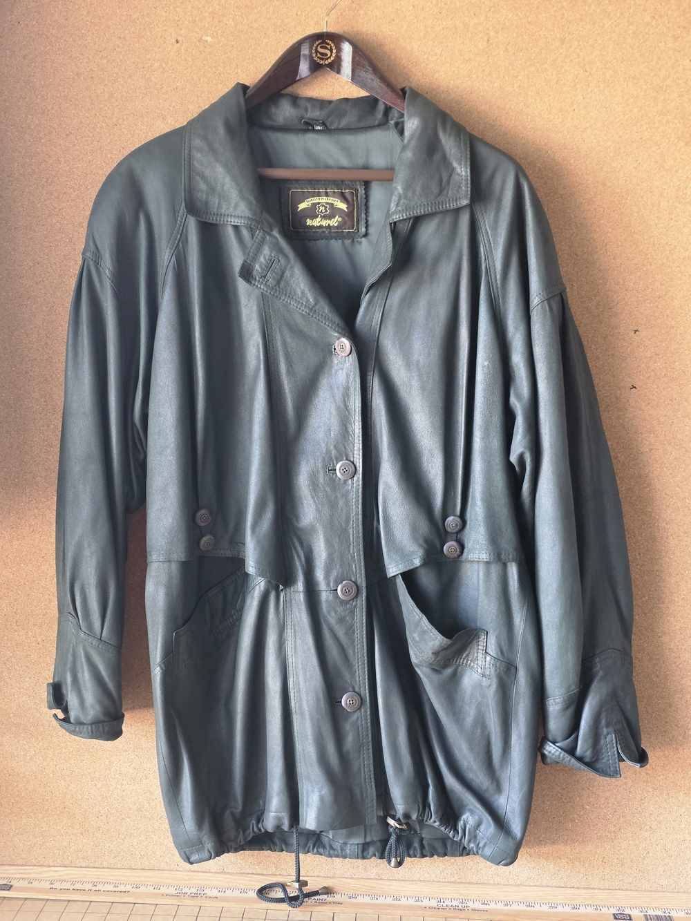 Vintage 80s Naturel Green Leather Slouchy Drawstring Jacket Buttery Soft L/XL